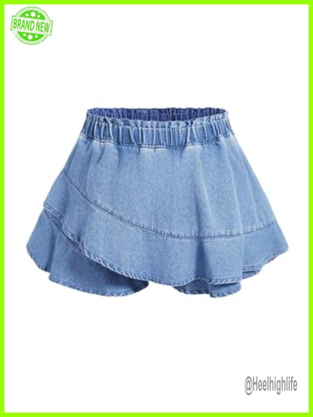 Milumia Plus Size Ruffle Hem High Waist Denim Skorts Casual